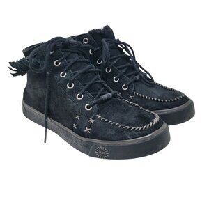 UGG Australia Womens Chickaree Black Suede Leather Moccasin Lace Up Ankle Boot 7